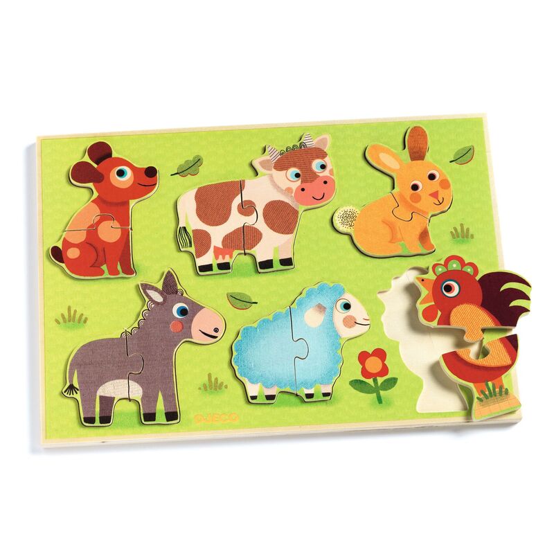 Djeco - Wooden Farm Animal Puzzle - 12 piece