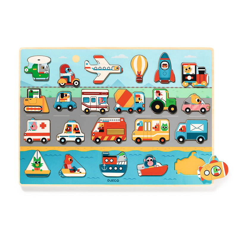 Djeco - 22 Piece Transport Wooden Puzzle