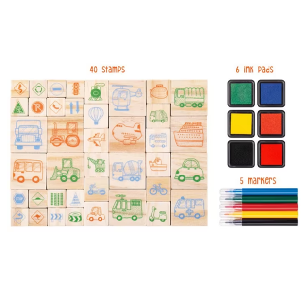 EC Wooden Stamp Set 51pc -Things That Go!