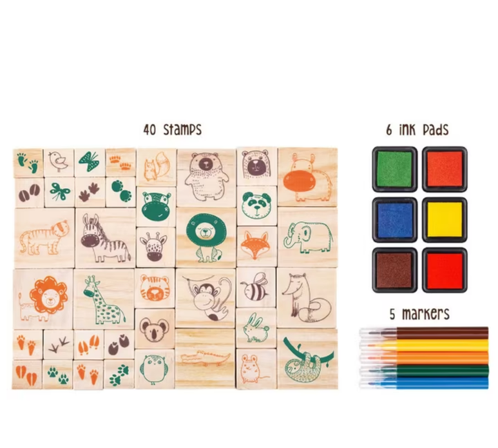 EC Wooden Stamp Set 51pc -Animal Adventure