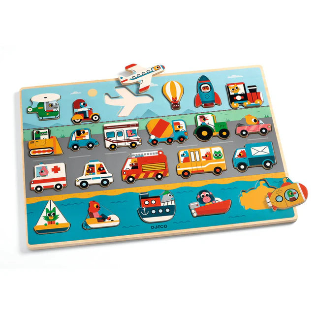 Djeco - 22 Piece Transport Wooden Puzzle